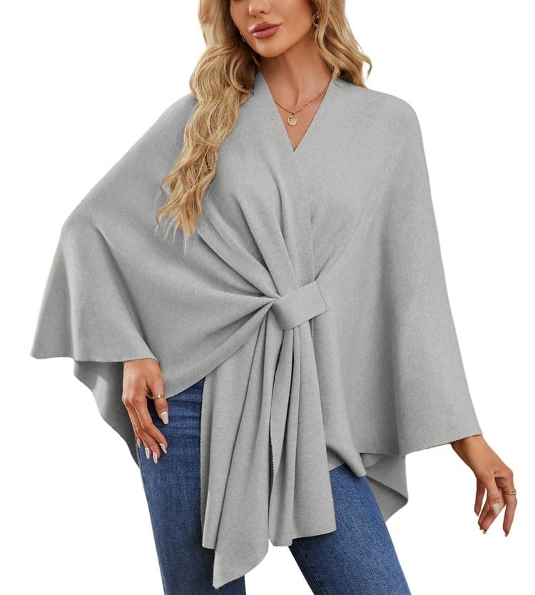 Elegant, blød poncho-sweater med sjal og åben front