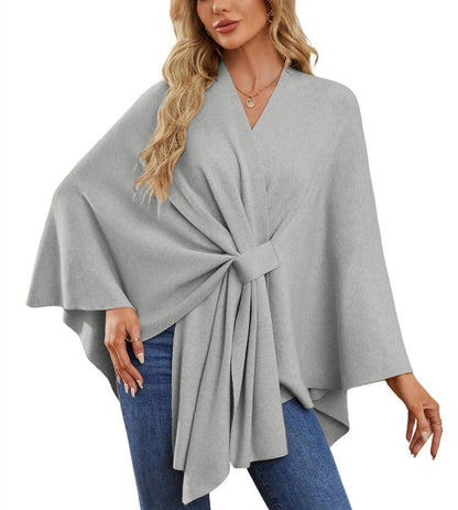 Elegant, blød poncho-sweater med sjal og åben front