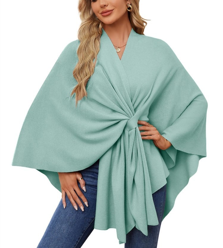 Elegant, blød poncho-sweater med sjal og åben front