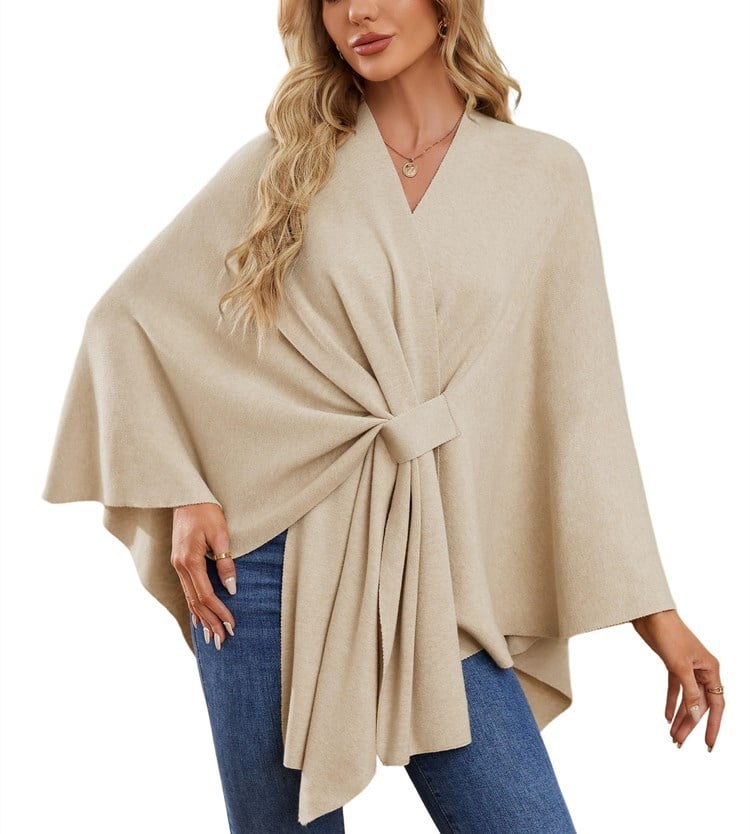 Elegant, blød poncho-sweater med sjal og åben front