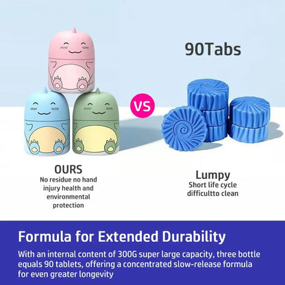 LONLXTOK 3PCS Toilet Bowl Cleaner Bottle, Cute Dinosaur-Shaped Bathroom Toilet Tank Cleaner with Ocean, Jasmine, and Peach Scent