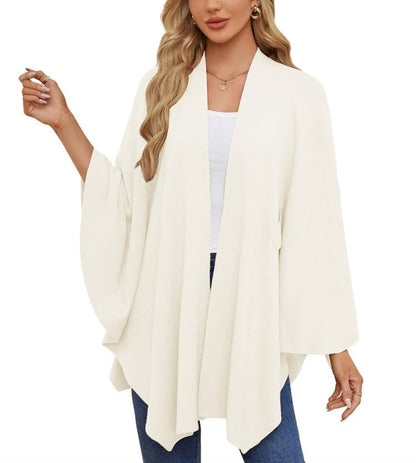 Elegant, blød poncho-sweater med sjal og åben front