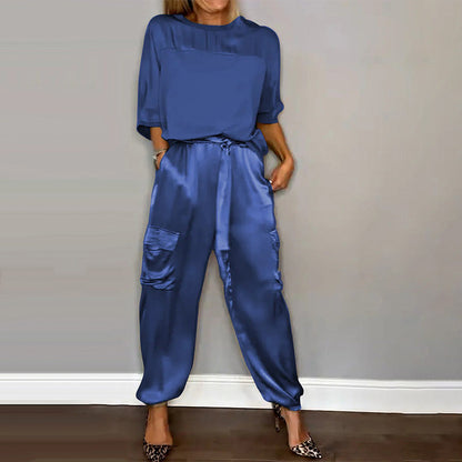 Kvinders sommer cool satin afslappet 2-delt