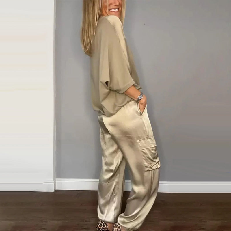 Kvinders sommer cool satin afslappet 2-delt