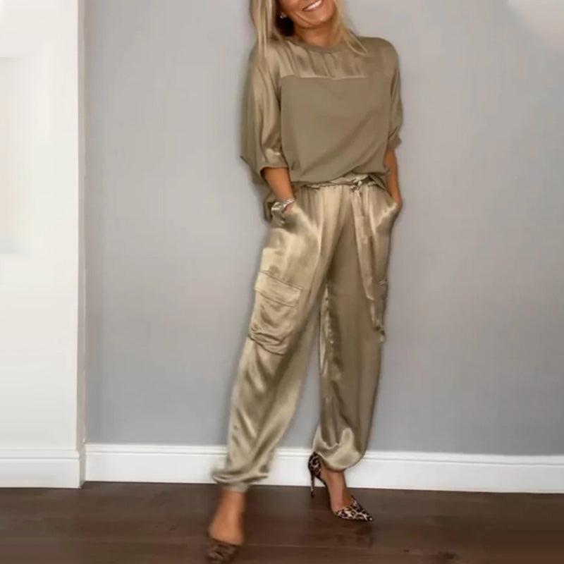 Kvinders sommer cool satin afslappet 2-delt
