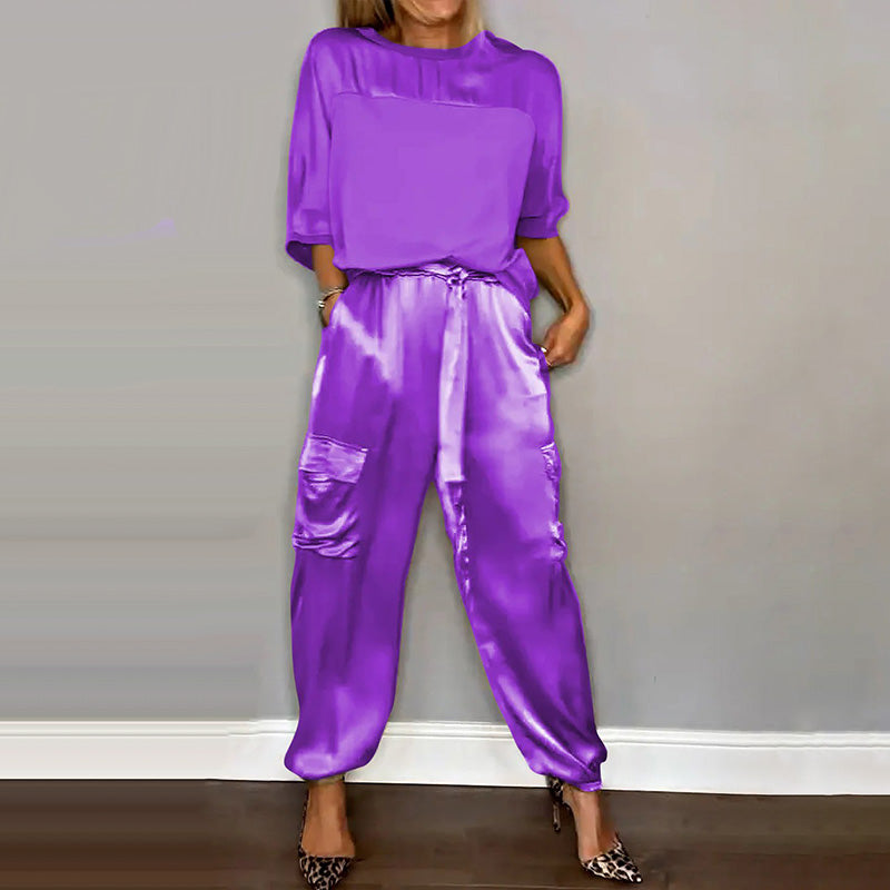 Kvinders sommer cool satin afslappet 2-delt