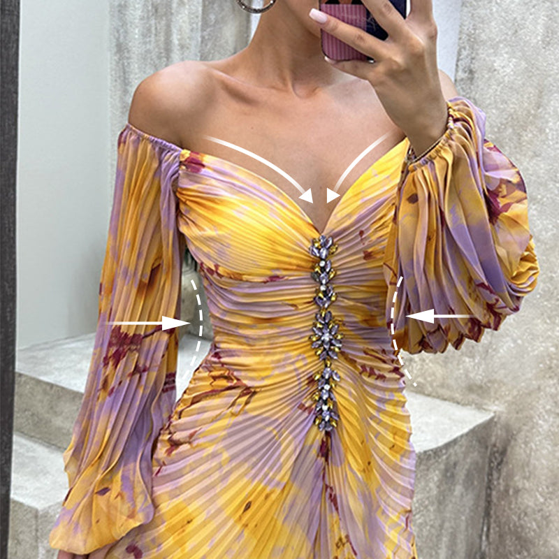 ✨💃Kvinders blandede farver stropløse plisserede front splitkjoler