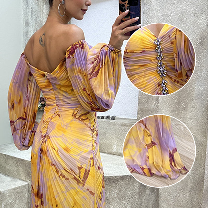 ✨💃Kvinders blandede farver stropløse plisserede front splitkjoler